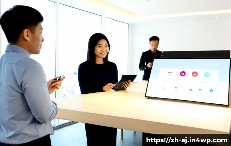 증강인지 기술을 활용한 마케팅 전략 - Photorealistic modern retail strategy meeting, diverse marketing team studying a clean interactive p...