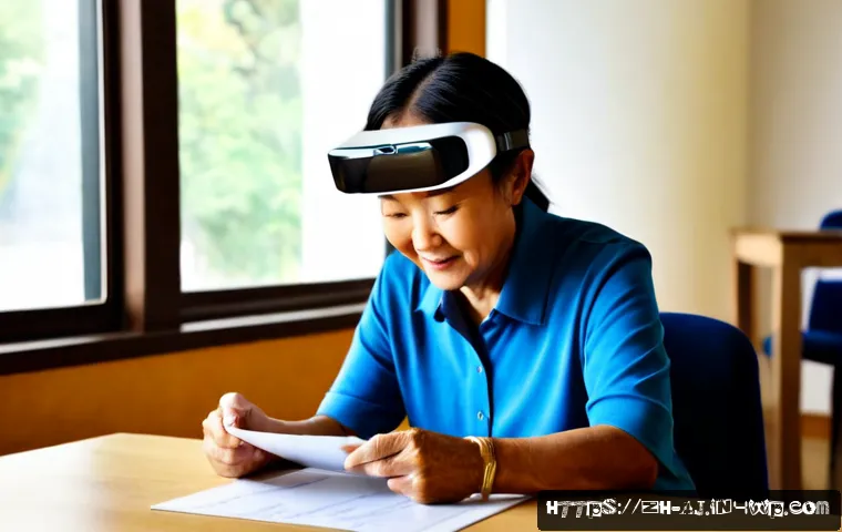증강인지 기술과 기업의 사회적 가치 창출 - Photorealistic modern community learning center, an older Chinese woman wearing a lightweight augmen...