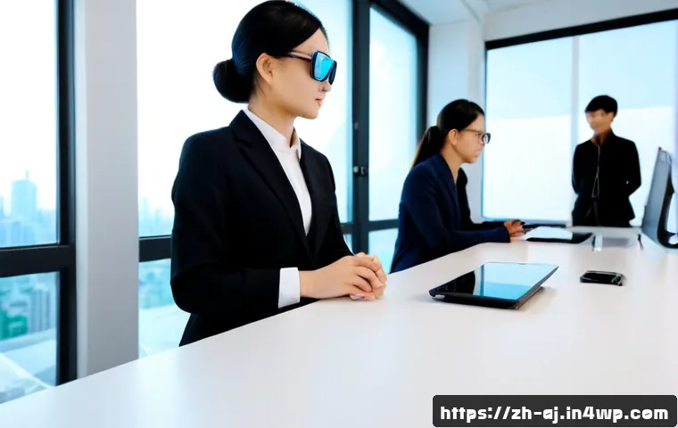 증강인지 기술의 글로벌 시장 동향 - Photorealistic global augmented cognition technology concept, diverse business professionals in a br...
